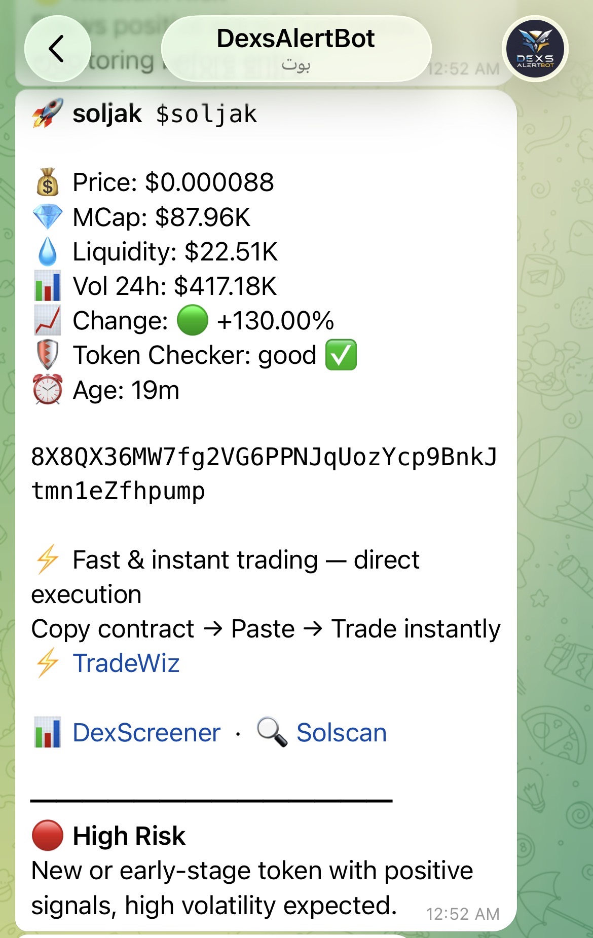 High Risk alert example
