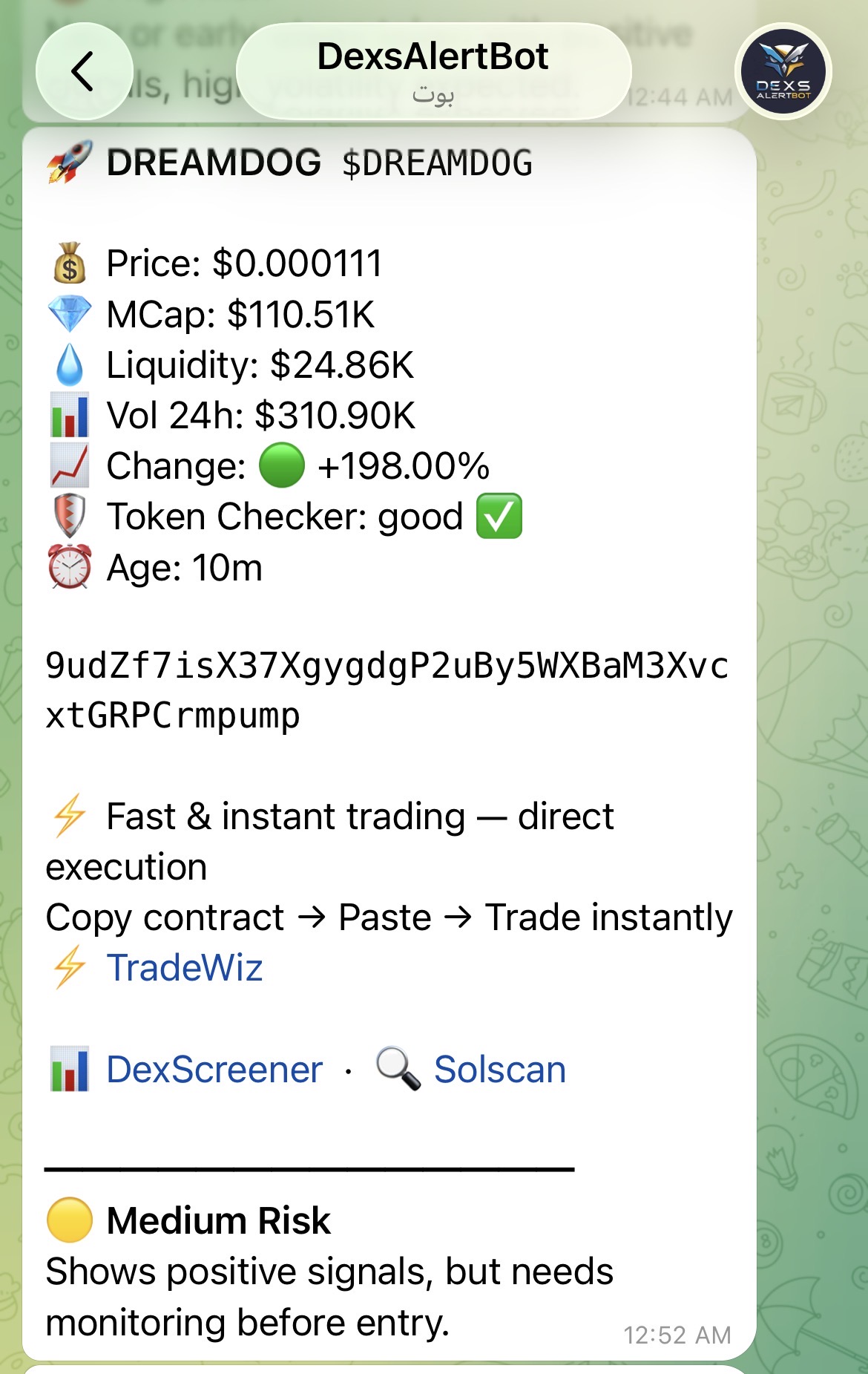 Medium Risk alert example